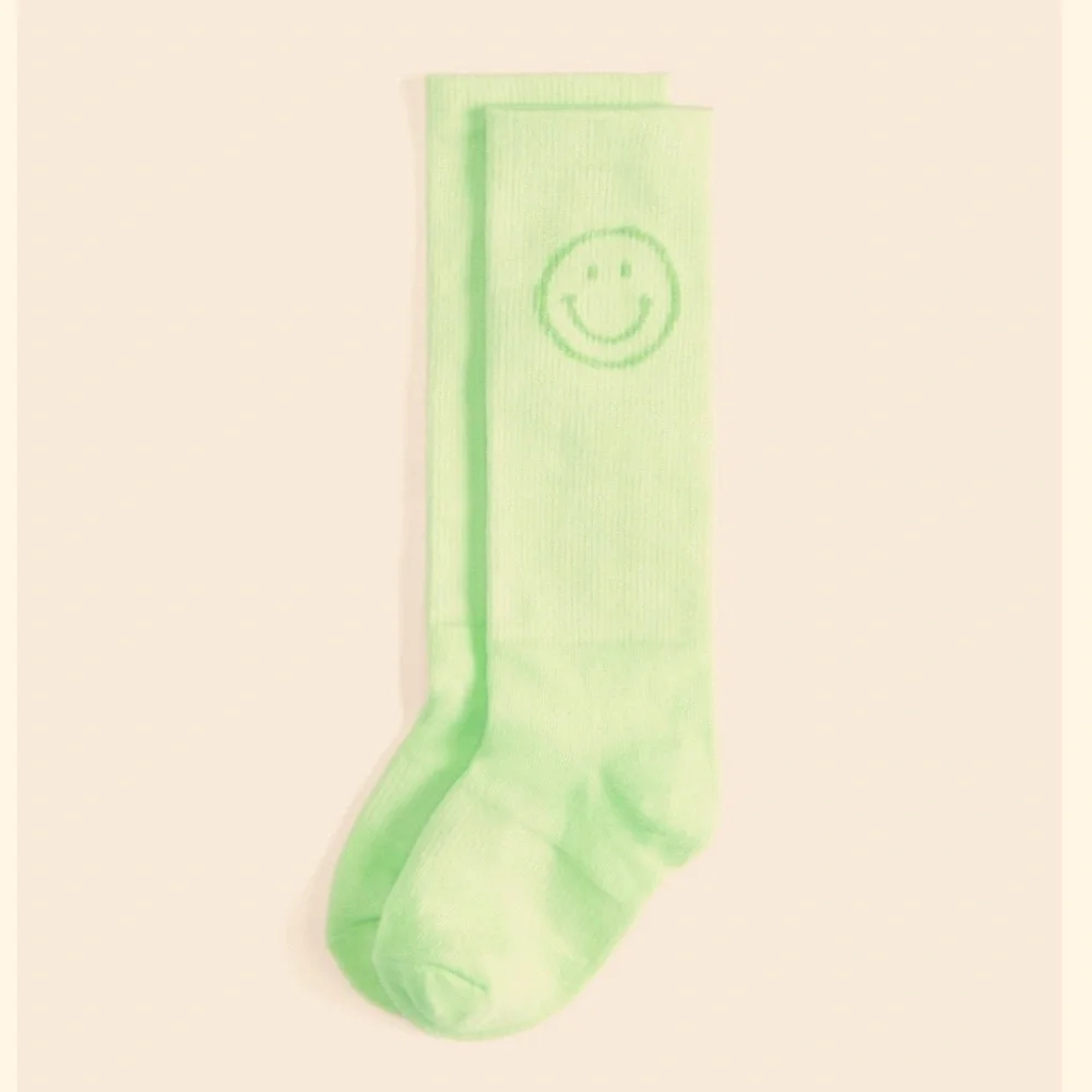 Fabletics Kids Mini Jacquard Happy Face Crew Sock Lime Green Smiley